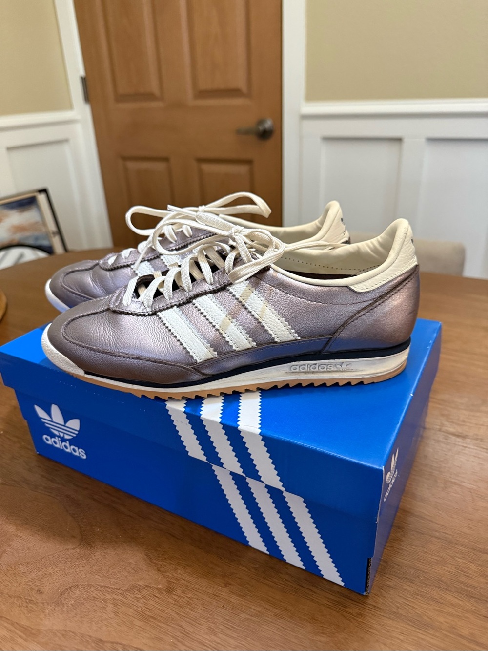adidas Women's Metallic Taupe-Lilac Athletic Sneakers with White Stripes